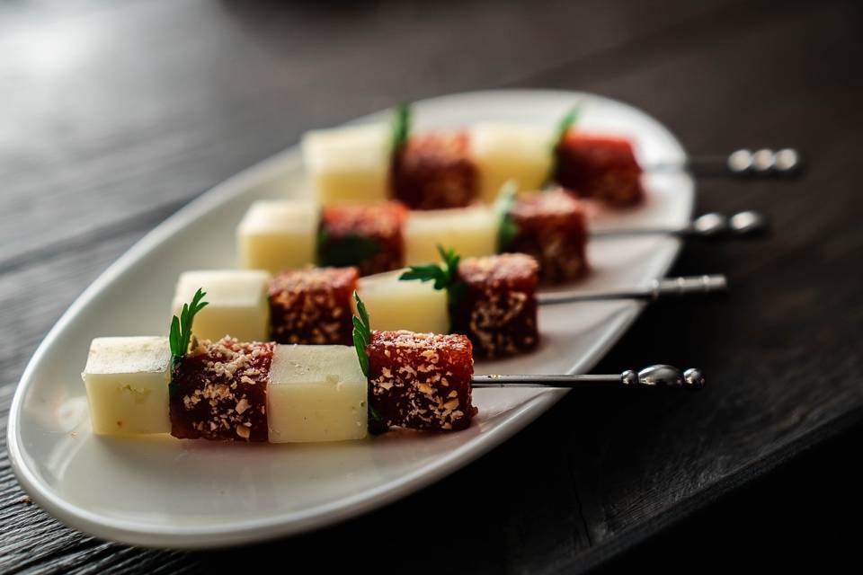 Manchego and quince skewers