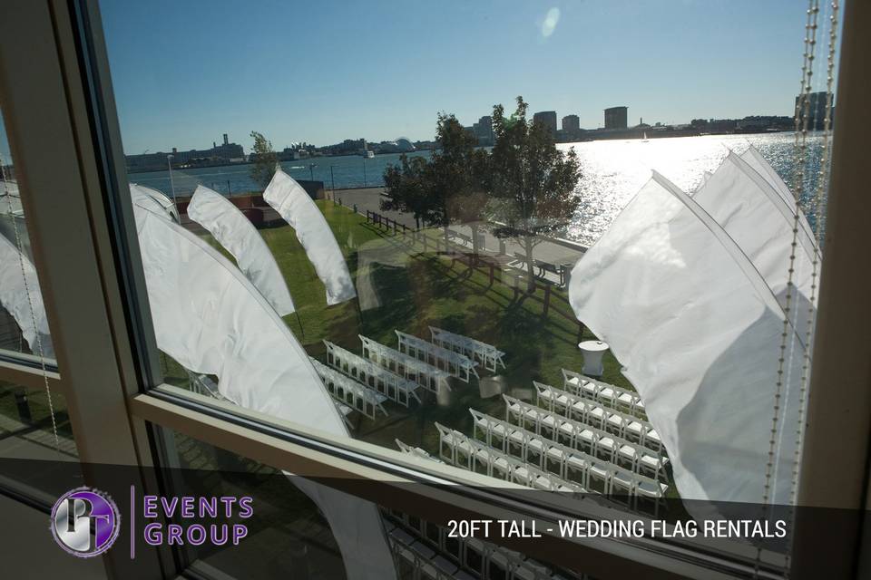 20ft Tall White Wedding Flags