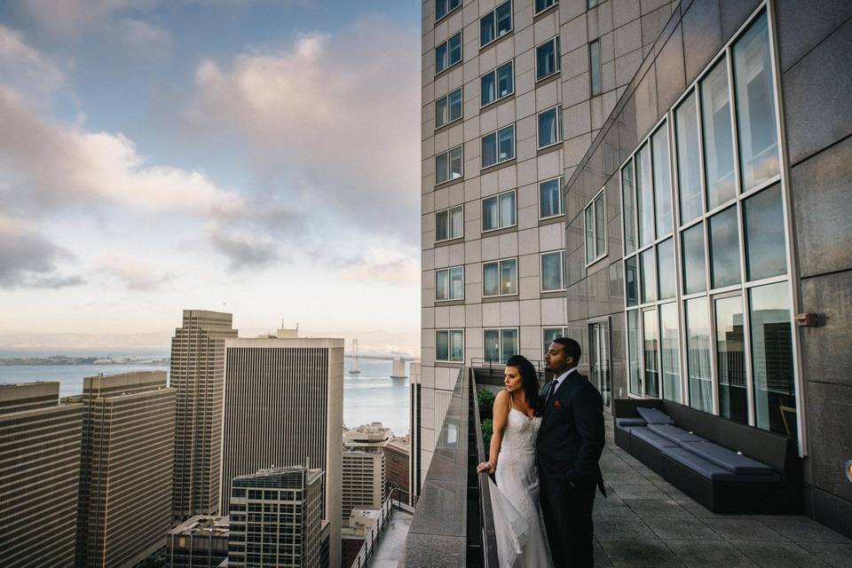Newlyweds at the rooftop