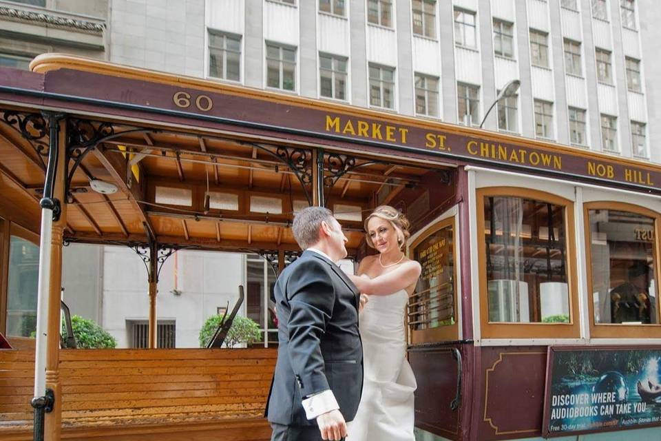 Newlyweds on the trolley