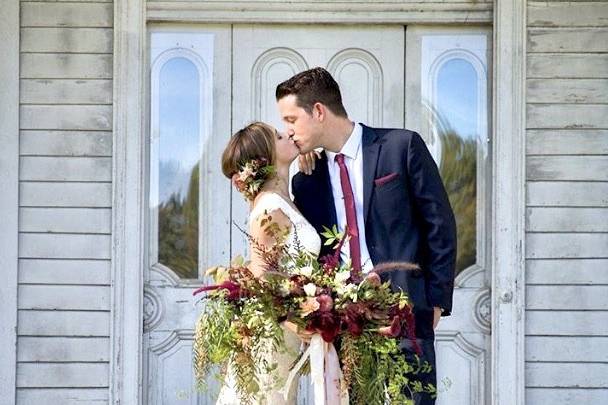 Newlyweds kissing