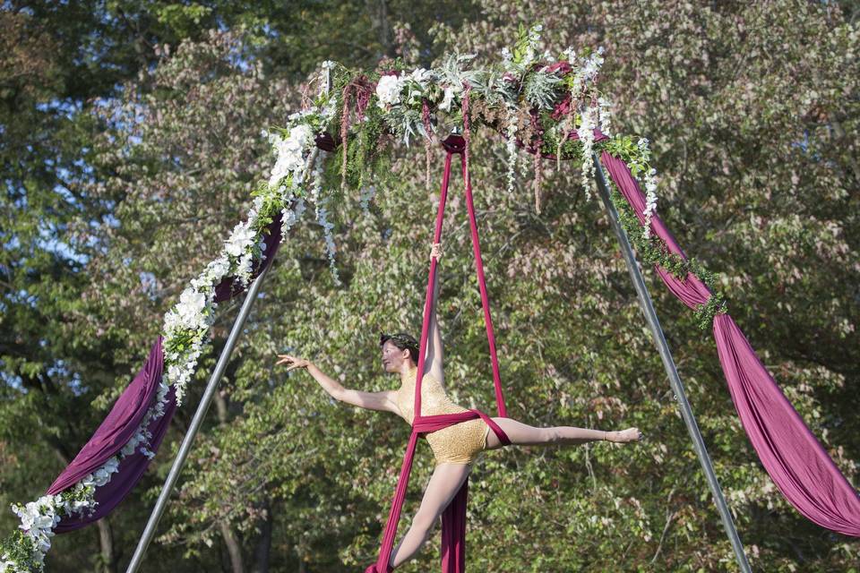 Aerial silk setup at the ceremony