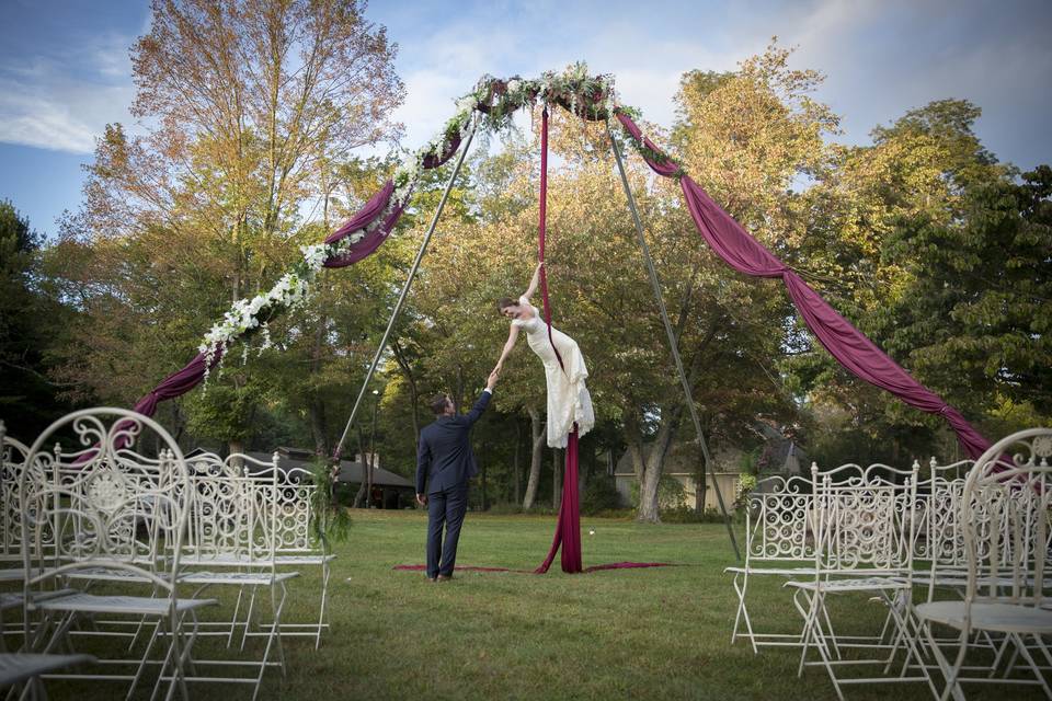 Bride on aerial silk