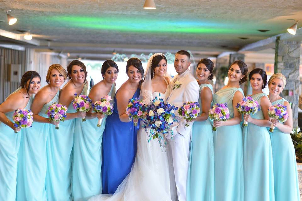 The couple with bridesmaids