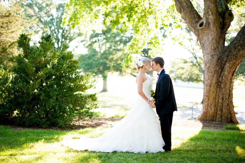 Couple's wedding kiss