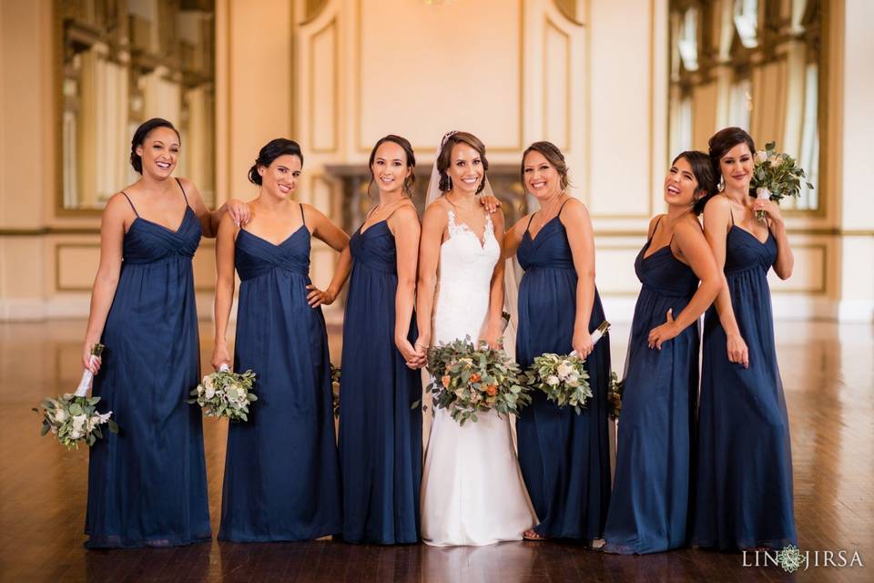 Bridal party in blue