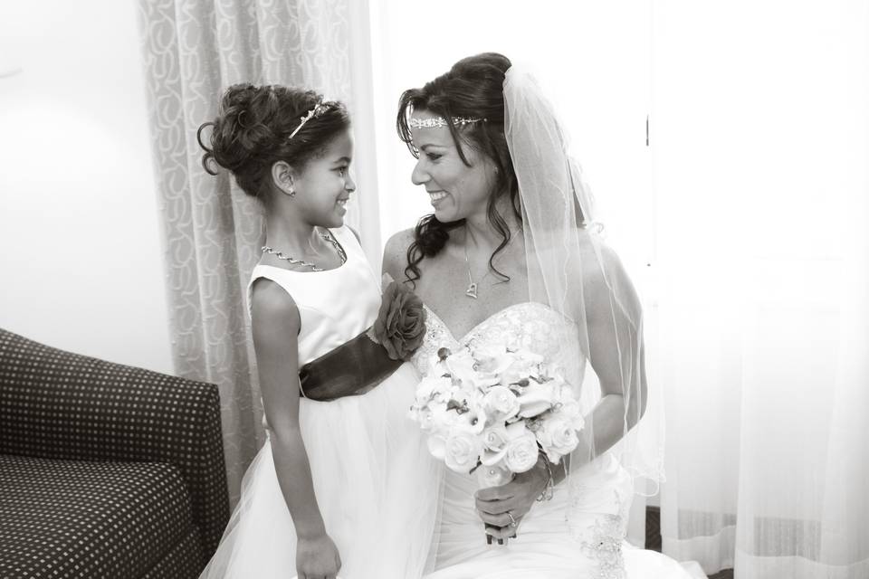 Bride and flower girl