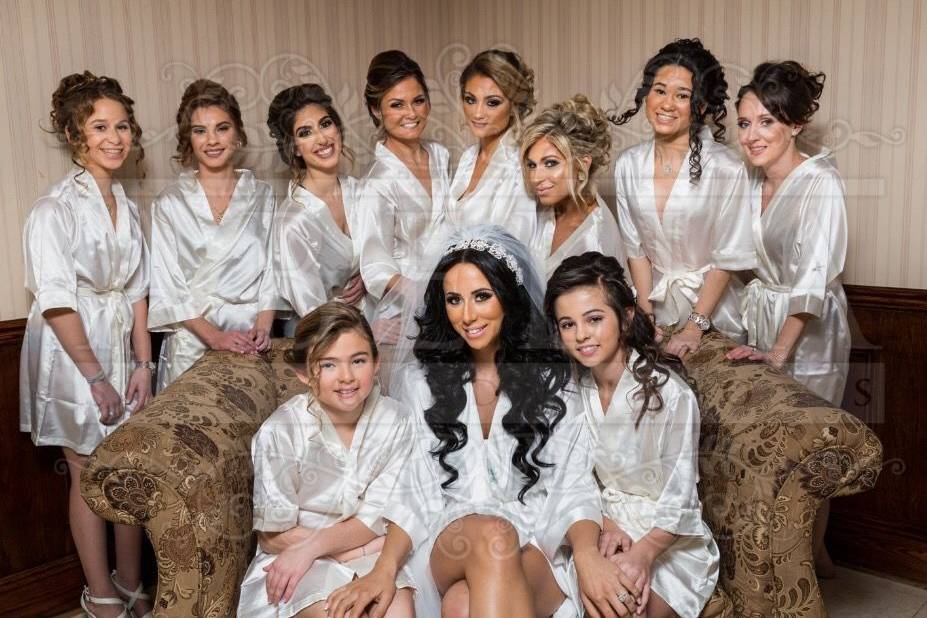 Bride and bridesmaids in dressing area