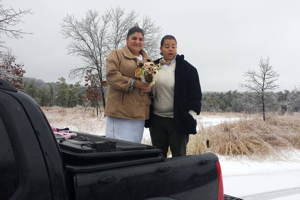 Happily married in the snow