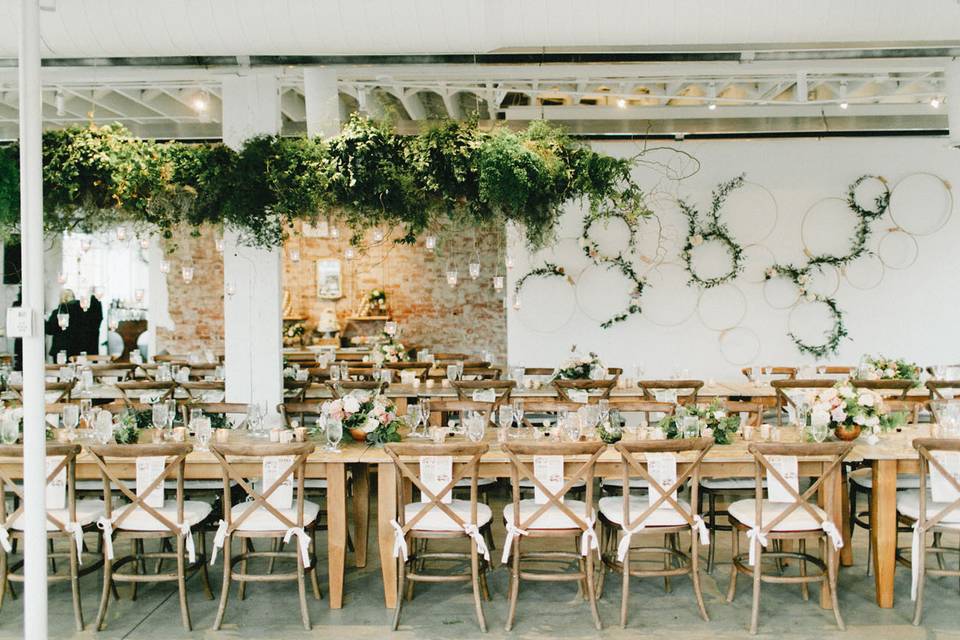 Table setup with flower centerpiece