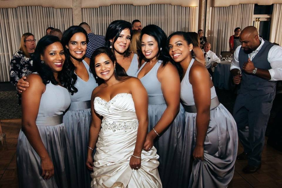 Party time with the stunning bride and her bridesmaids.