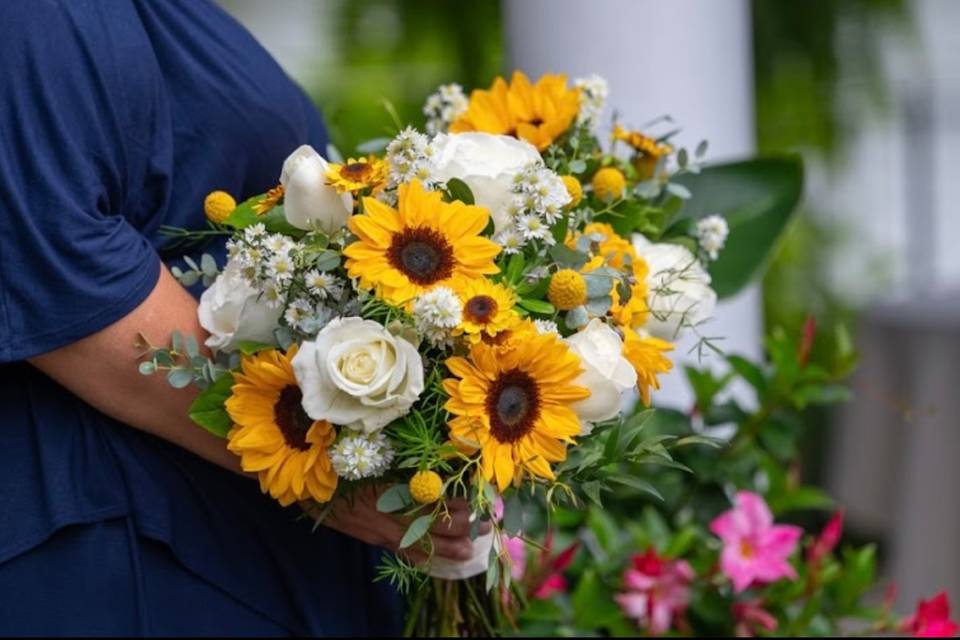 Sunflowers and White Roses