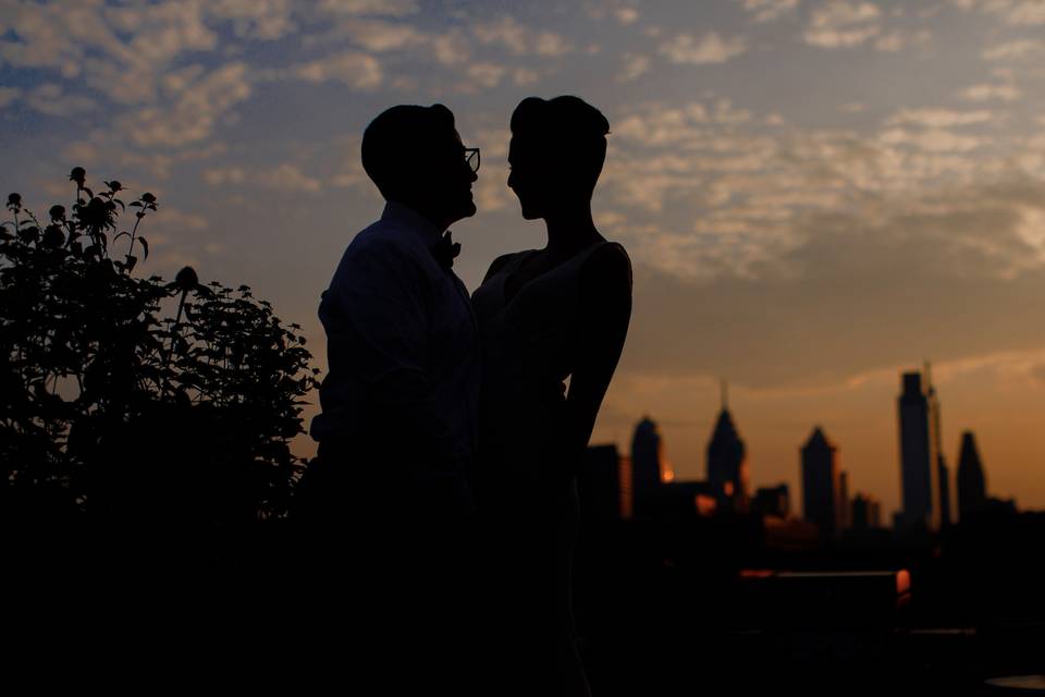 Lesbian sunset Philly skyline