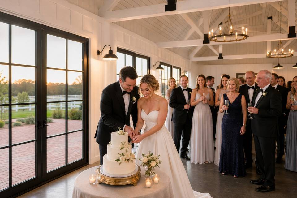 Sunset wedding cake cutting.jpg