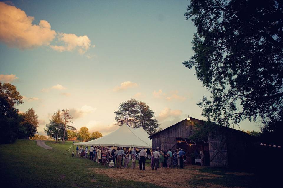 Guests crowding the barn