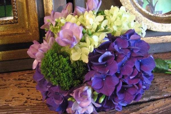 hydrangea, freesia and trachelium