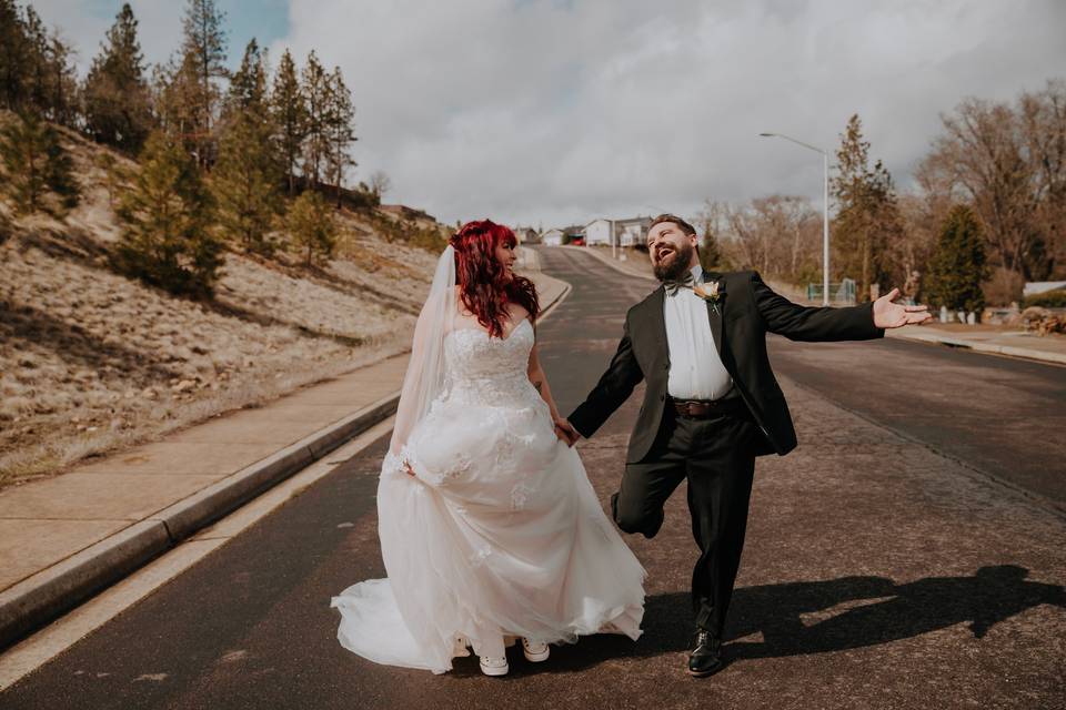 Bride and groom being silly