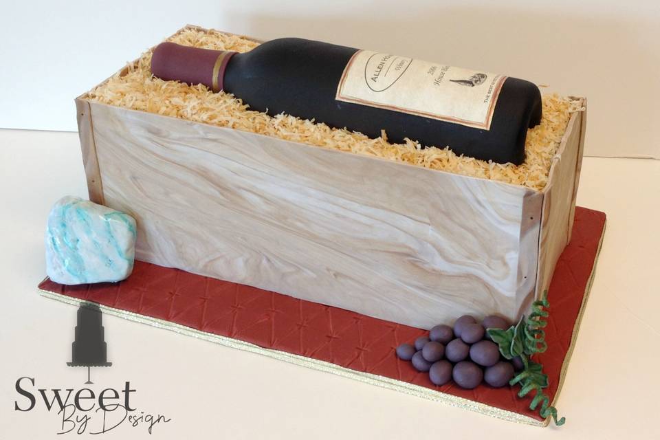 Wine bottle in crate groom's cake by sweet by design in melissa, tx