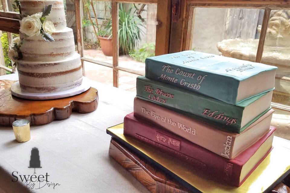 Stacked books groom's cake