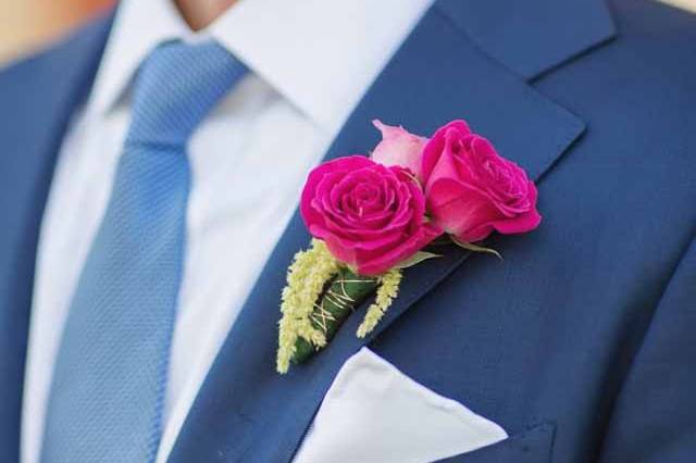 Pink flowers on tux