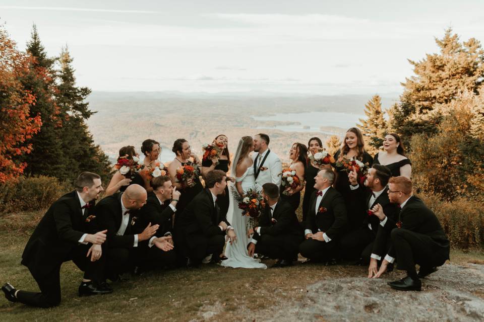 Mountain top wedding party