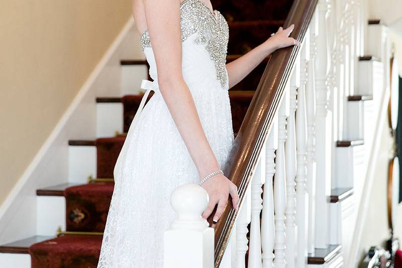 Bride by the stairs