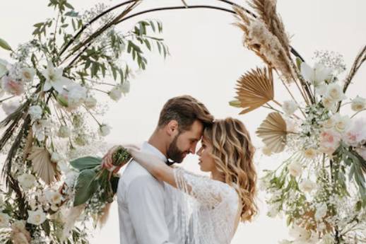Married couple on beach.