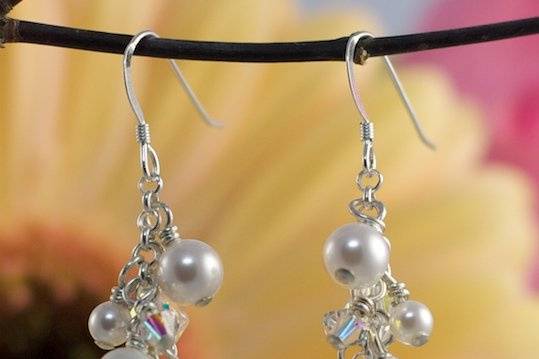 The Karissa pearl and crystal earrings. Available in over 40 crystal colors and with a choice of faux or freshwater pearls! Also available as clip-ons.