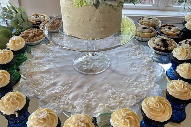 Wedding cake and cupcakes