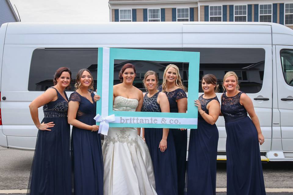 Bride and bridesmaids in a frame