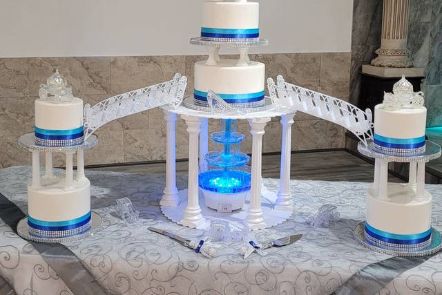 Blue and silver fountain cake2