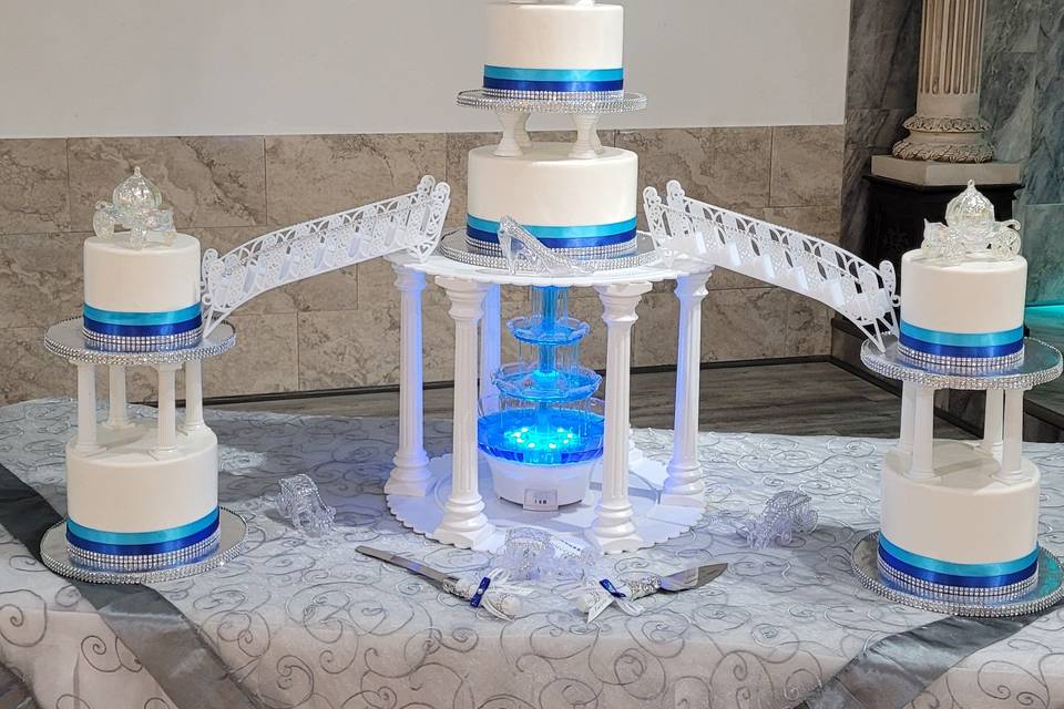 Blue and silver fountain cake2