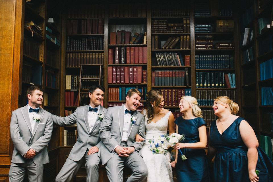 Couple with their bridal attendants