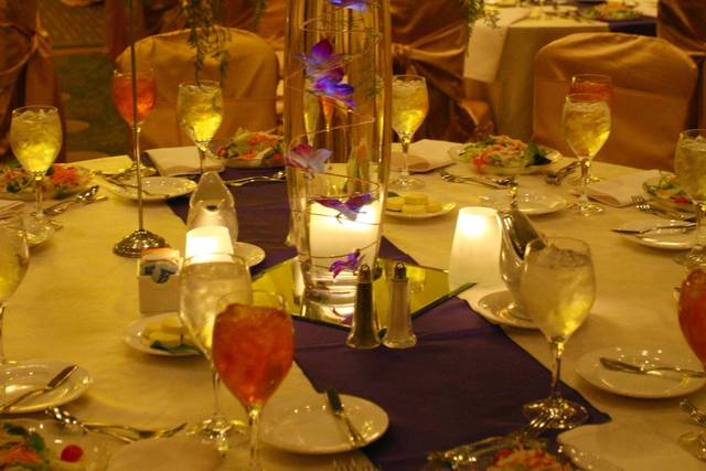Dining table with centerpiece