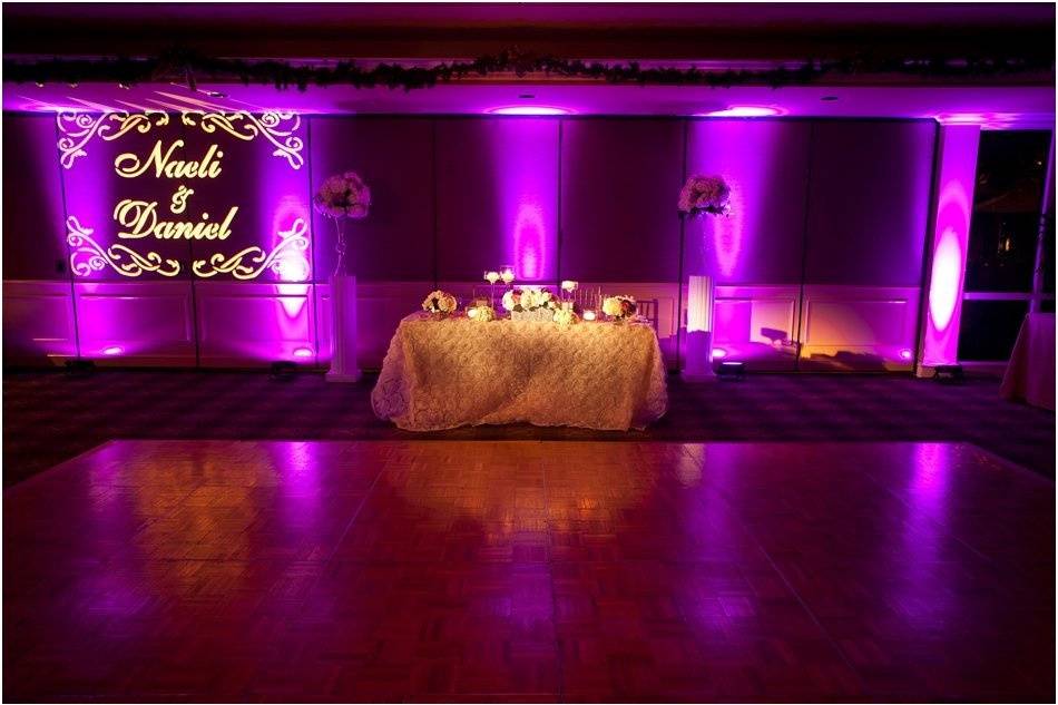 Sweetheart Table with Custom Monogram to the left