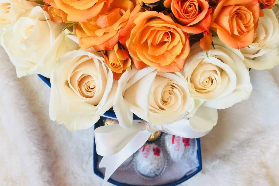 White and orange roses