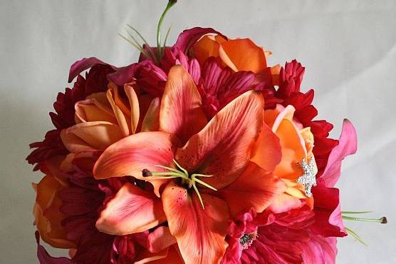 Silk floral arrangement, pink, white, yellow, lilies, daisies, tulips, –  Sharon Nagassar Designs