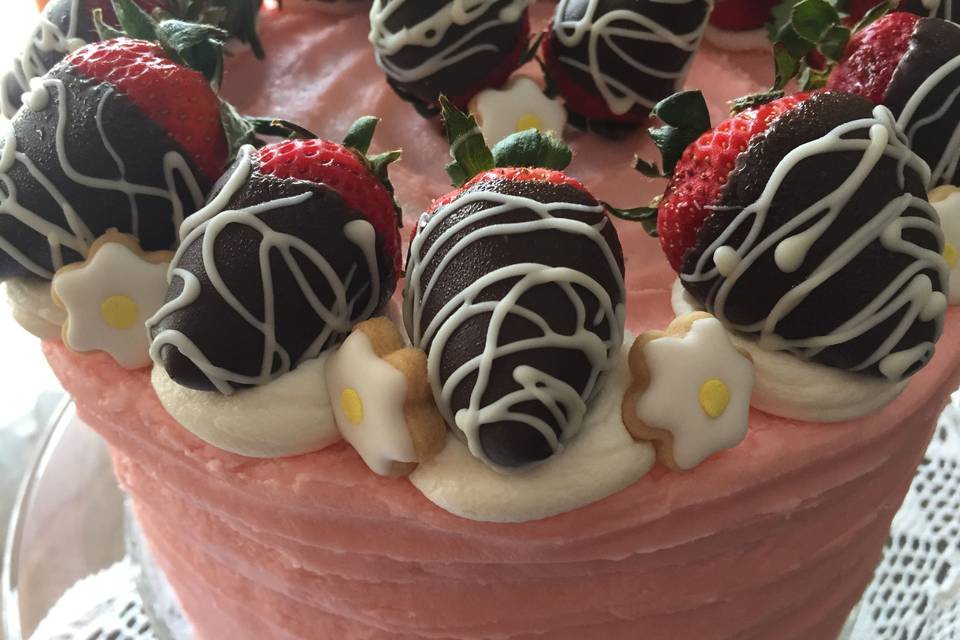 Neapolitan Cake Layers of Strawberry, Vanilla and Chocolate