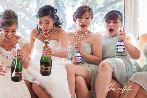 Bride with bridesmaids