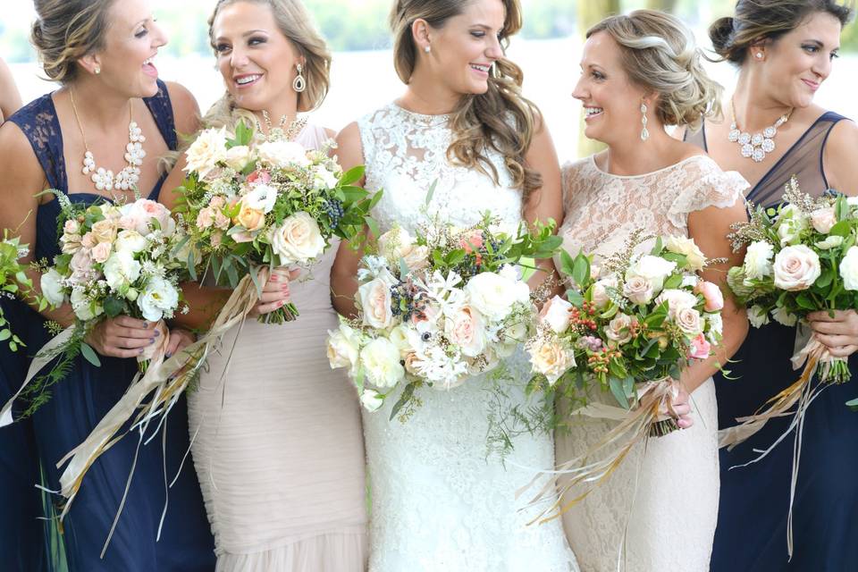 Two-tone bridesmaids dresses