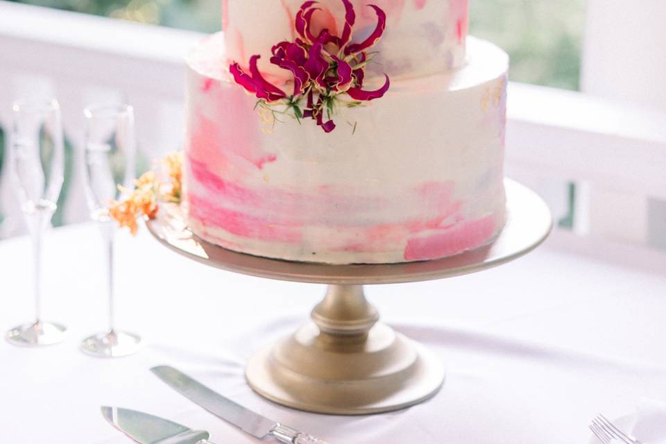 Pink Painted Wedding Cake