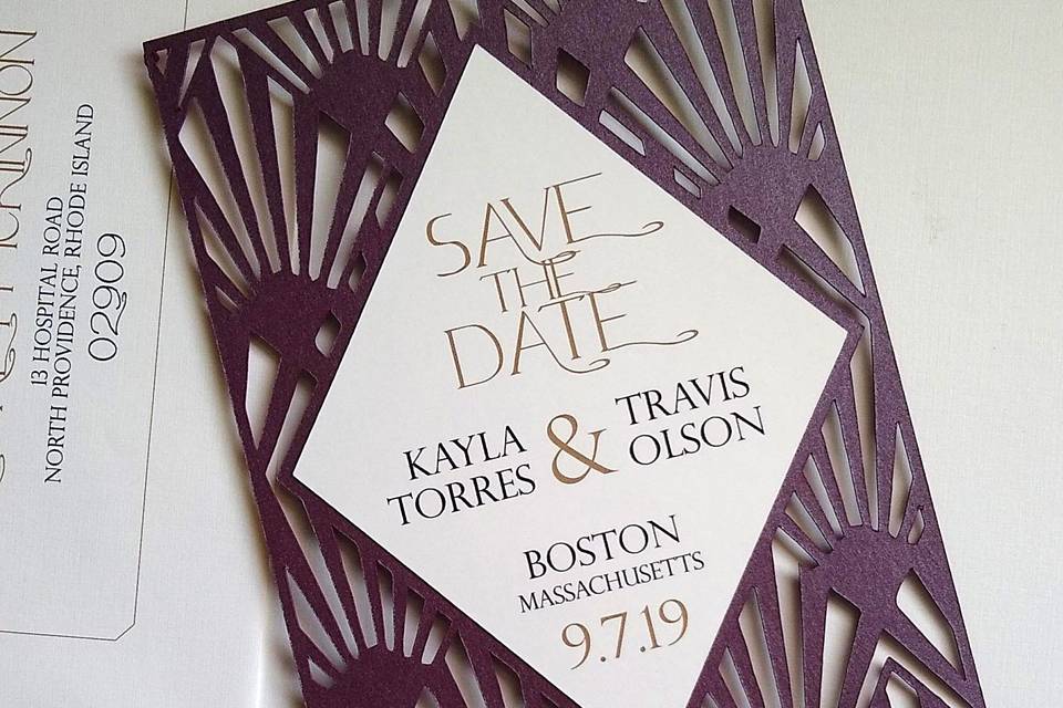 Art deco-inspired save-the-date
