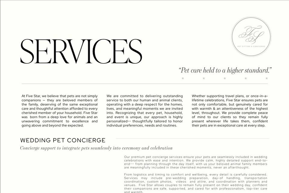 FIVE STAR PET SITTING AND CONCIERGE