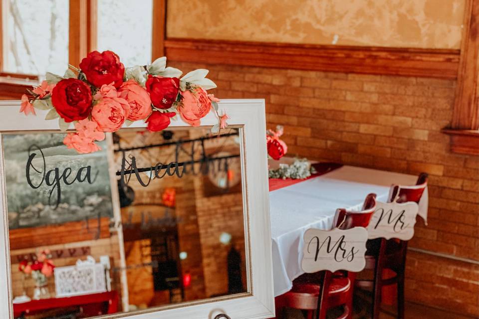 Mirror and chair signage