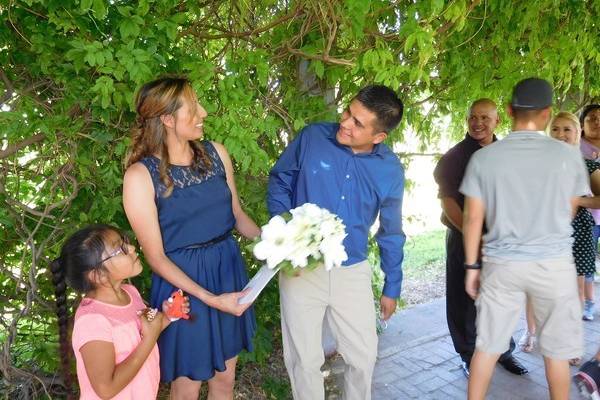 The newlyweds with a little girl