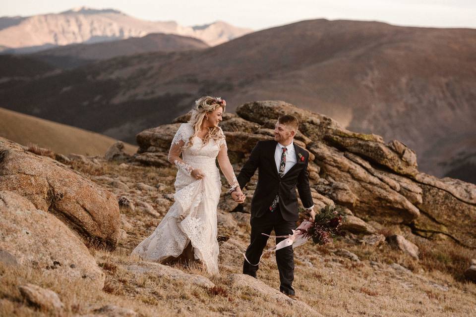 Colorado Elopement. Sottero and Midgley wedding dress from Best Bride Prom & Tux. Photo by Maddie Mae Adventure Elopements. Hair and Makuep by Katie Be.