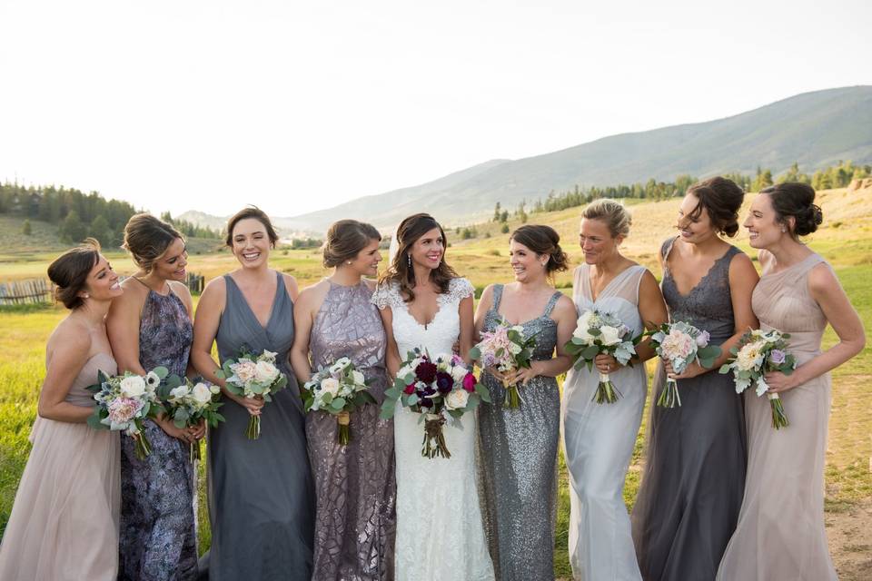 The bride and her bridesmaids