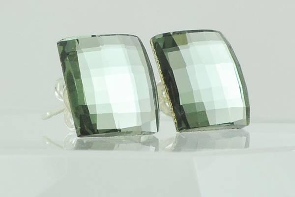 Black Diamond Swarovski Crystal Stud Earrings - Square Chessboard Design with Sterling Silver Posts
These .4