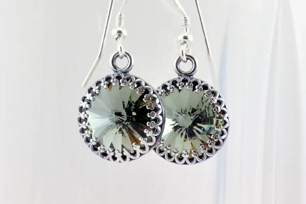 Black Diamond Swarovski Crystal Drop Earrings with Sterling Silver Accents
The authentic Swarovski rivoli crystals on these earrings have a .5