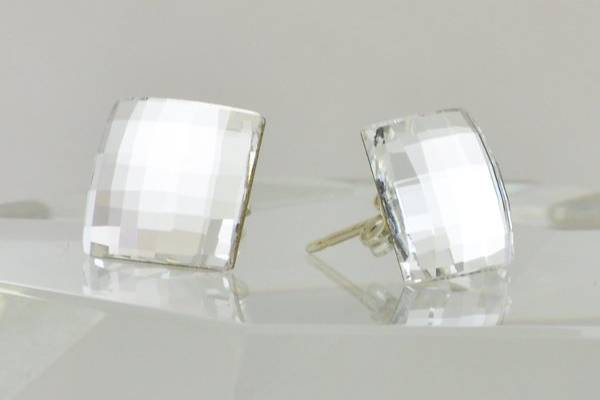 Clear Swarovski Crystal Stud Earrings - Square Chessboard Design with Sterling Silver Posts
These .4